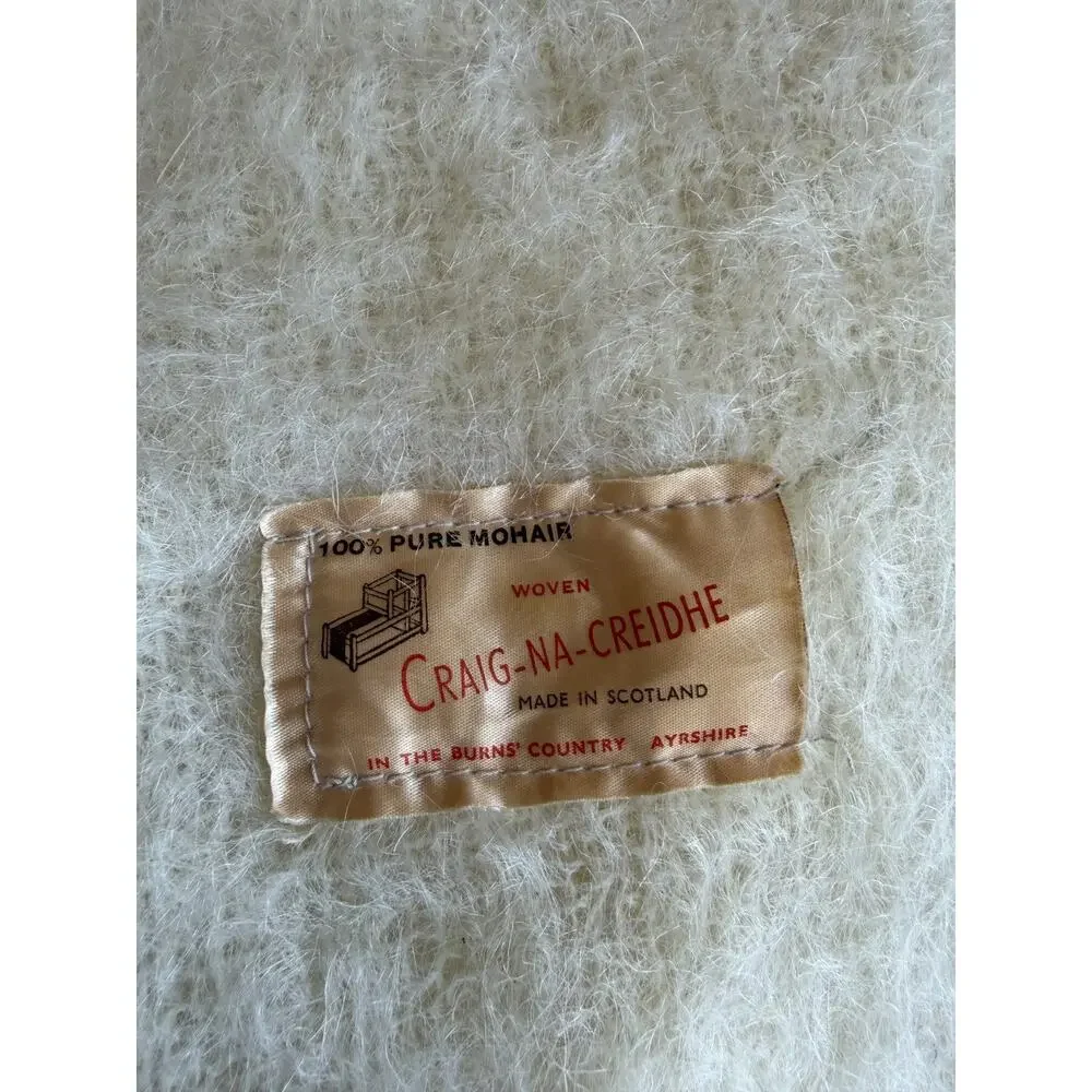Vintage Scottish 100% Mohair Scarf Soft Cream Made in Scotland 45”x9”